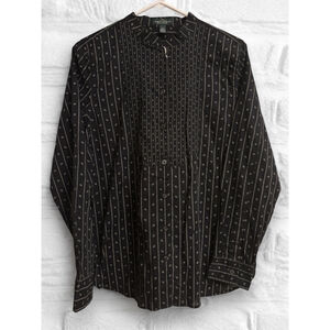 Lauren Jeans Co Womens Large Black White Button Down Blouse Vintage Luxury